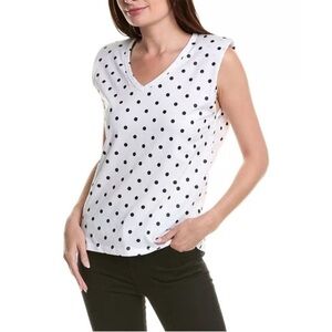 Blank NYC White Polka Dot Muscle Shoulder Pad Top Size L